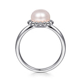 925 Sterling Silver Pearl Ring with Bujukan Beaded Halo