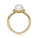 14K Yellow Gold Pearl Ring with Bujukan Beaded Halo