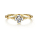 14K Yellow Gold Diamond Cluster Clover and Bujukan Bead Ring