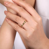 14K Yellow Gold Diamond and Pyramid Shape Ladies Stackable Ring