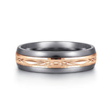 Mens Alternative 6mm Beveled Tantalum and 14K Rose Gold Band