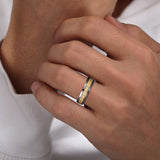 Mens Alternative 6mm Beveled Tantalum and 14K Yellow Gold Band