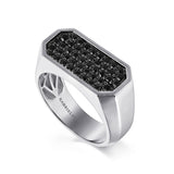 925 Sterling Silver Black Spinel Pave Men's Ring in Sand Blast Finish