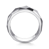 Wide 925 Sterling Silver Faceted Band in High Polished Finish