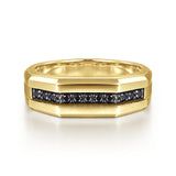 14K Yellow Gold Ring with Black Diamond Inlay in High Polished Finish