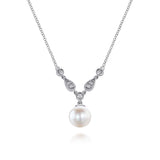 14K White Gold Cultured Pearl and Diamond Accent Necklace