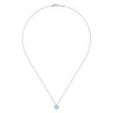 14K White Gold Aquamarine and Diamond Halo Pendant Necklace