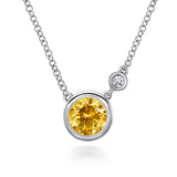 925 Sterling Silver Citrine and Diamond Pendant Necklace