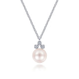 14K White Gold Diamond and Pearl Pendant Necklace