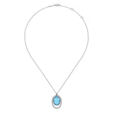 Sterling Silver White Sapphire and Rock Crystal and Turquoise Pendant Necklace 925