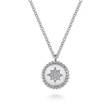 925 Sterling Silver Round Star Pendant Necklace