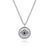 925 Sterling Silver Sapphire and Diamond Evil Eye Pendant Necklace