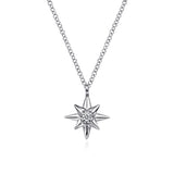 925 Sterling Silver Diamond Starburst Pendant Necklace