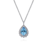 925 Sterling Silver Faceted Swiss Blue Topaz Pear Shape Bujukan Necklace