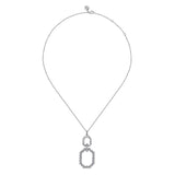 925 Sterling Silver Octagon White Sapphire Bujukan Drop Pendant Necklace