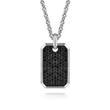22 Inch 925 Sterling Silver Black Spinel Dog Tag Pendant Necklace