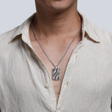 22 Inch 925 Sterling Silver Black Spinel Dog Tag Pendant Necklace