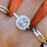 14KT White Gold Mosaic Diamond Engagement Ring with Baguette & Trapezoid Cuts | 1.06CT TWD
