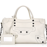 BALENCIAGA  Veau Soyeux Perforated Blackout Hardware S City White Motocross Perforated Bag