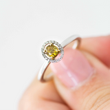 Kalmia - 14KT White Gold Round Yellow Diamond Stackable Oval Halo Ring