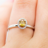 Kalmia - 14KT White Gold Round Yellow Diamond Stackable Oval Halo Ring