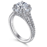 Rainier - 14K White Gold Cushion Halo Round Diamond Engagement Ring