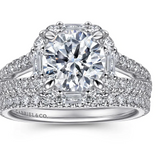 Rainier - 14K White Gold Cushion Halo Round Diamond Engagement Ring