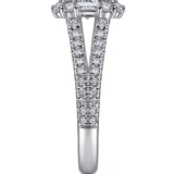 Rainier - 14K White Gold Cushion Halo Round Diamond Engagement Ring