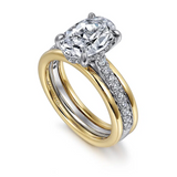 Feah - 14K Yellow-White Gold Wide Band Oval Diamond Engagement Ring