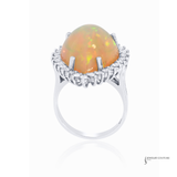 Pear Shape Ethiopian Opal & Diamond Halo Ring 14K White Gold – DecoAge Collection
