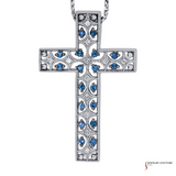 18K White Gold Sapphire and Diamond Cross Pendant – Elegant Spiritual Jewelry