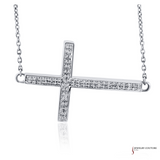 Silver Cross Sideways Necklace with Round Diamonds – 0.11 TDW