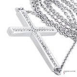 Silver Cross Sideways Necklace with Round Diamonds – 0.11 TDW