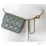 CHANEL 21B GREEN PEARL CRUSH BELT BAG/ MINI BAG Matelasse Shoulder Bag Green Pre-Loved