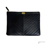 CHANEL Calfskin Chevron Medium Boy Cosmetic Case Black