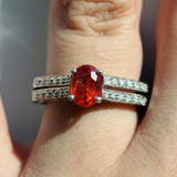 Cymbidium - 18KT White Gold Oval Orange Sapphire Ring