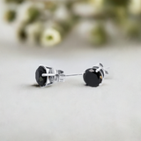 Black Diamond Stud Earrings in 14K White Gold – Classic Four-Prong Setting