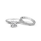 Round-cut Criss-cross Engagement Ring & Matching Wedding Set in 18k Gold with Diamonds