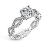 Round-cut Criss-cross Engagement Ring & Matching Wedding Band in 18K Gold with Diamonds