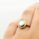 14K Two-Tone Gold Pear Green Amethyst & Diamond Ring – Halo Setting – Size 6.2 | Fine Gemstone Jewelry