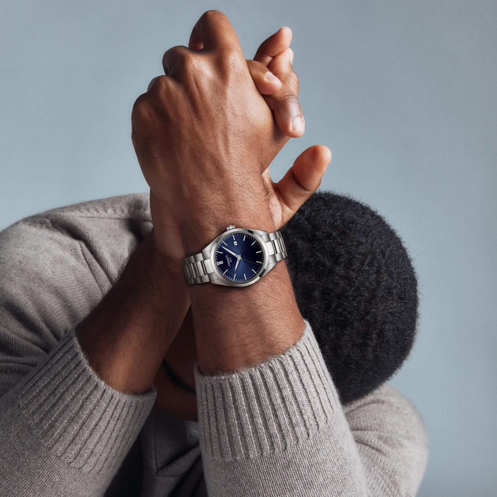 Tissot PR 100 40mm blue dial on the wrist