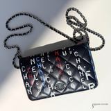 CHANEL  Lambskin Quilted Data Center Wallet On Chain WOC Black Crossbody