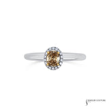 Momordica - 14KT White Gold Oval Cognac Center Diamond Stackable Halo Ring