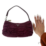 Prada Tessuto Gaufre Ruched Nylon Mini Shoulder Bag | Burgundy Wine Pre-Owned