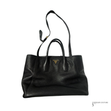Prada Vitello Daino Black Pebbled Leather Tote & Shoulder Bag Pre-Owned
