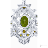 14K White Gold Green Tourmaline & Multi-Gemstone Pendant | Oval Tourmaline | Statement Floral Design