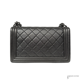 Chanel Gray Medium Quilted Perforated Metallic Lambskin Boy Flap Brown Dark grey