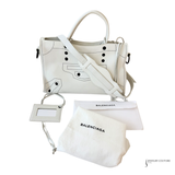 BALENCIAGA  Veau Soyeux Perforated Blackout Hardware S City White Motocross Perforated Bag Pre-Owned