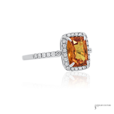 18K White Gold Emerald Yellow Sapphire Diamond Halo Ring