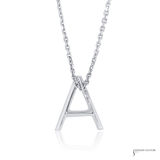 14K White Gold Diamond Letter “A” Necklace – Initial Pendant with 18” Chain